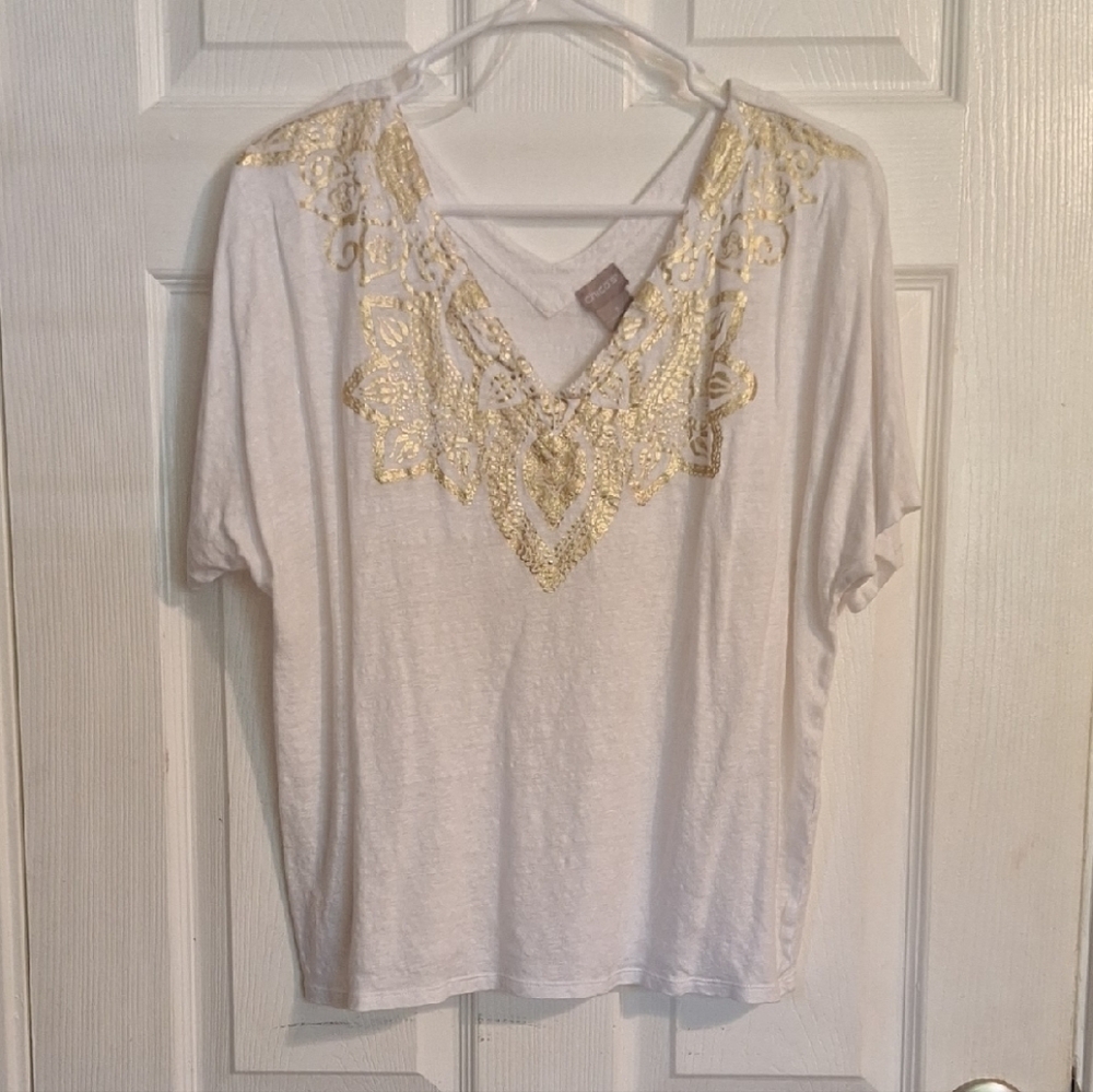 Elegant White and Gold Women's Top